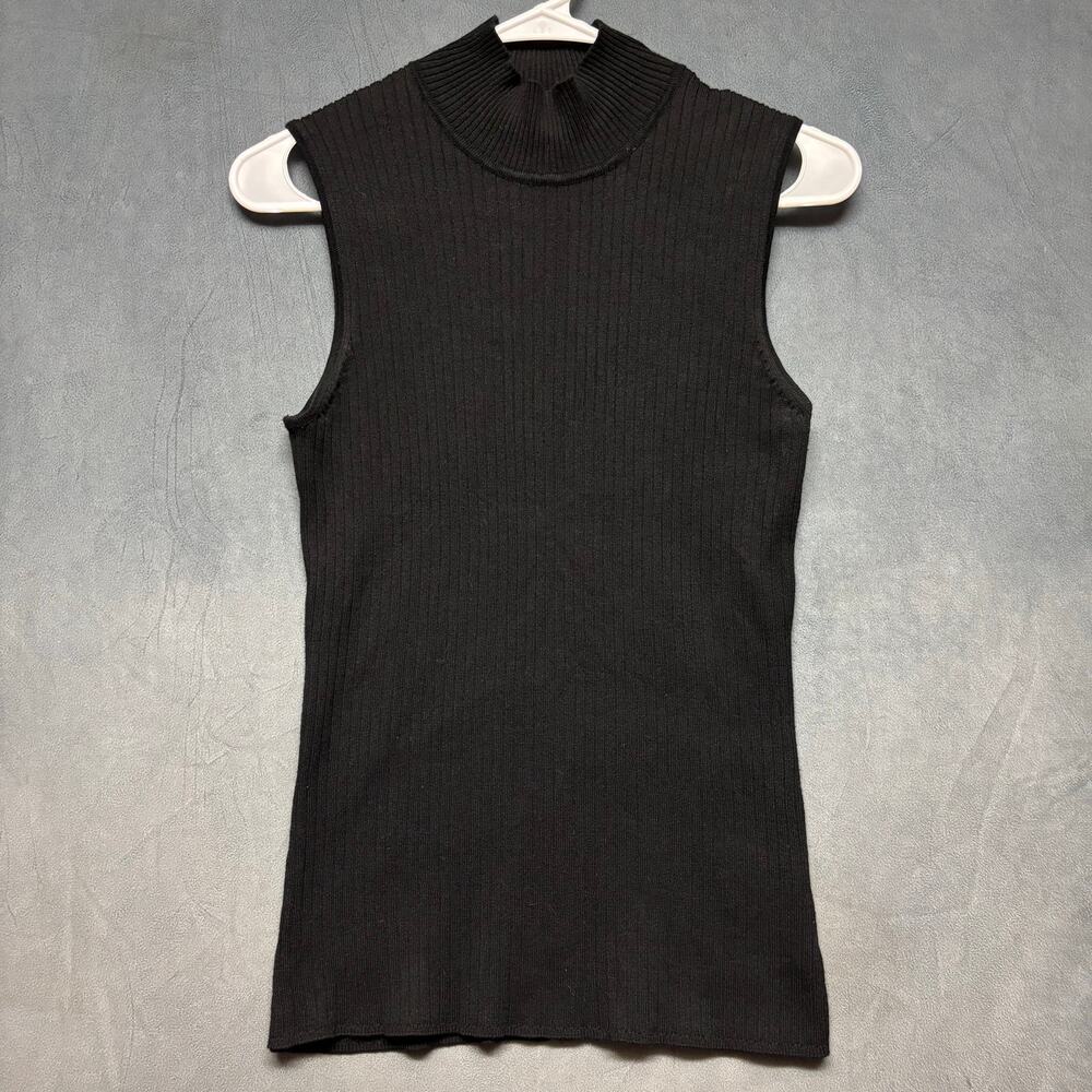Madison Grey Ribbed Mock Neck Sleeveless Knit Top Black Size Med Preppy Cocktail
